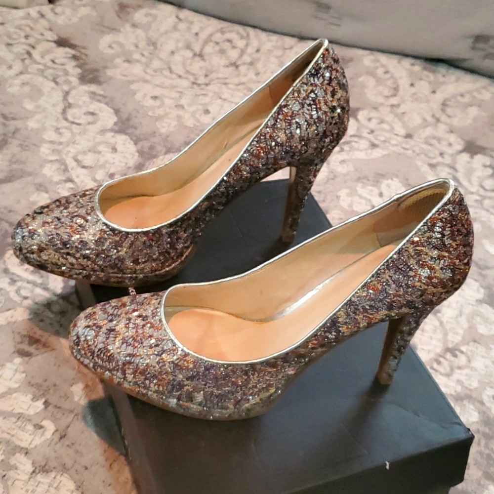 Women's Dressy Pearl Gold sparkling high heels